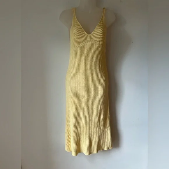 Lulus Yellow Ribbed Knit Midi Sweater Dress XS NWT - Picture 5 of 6